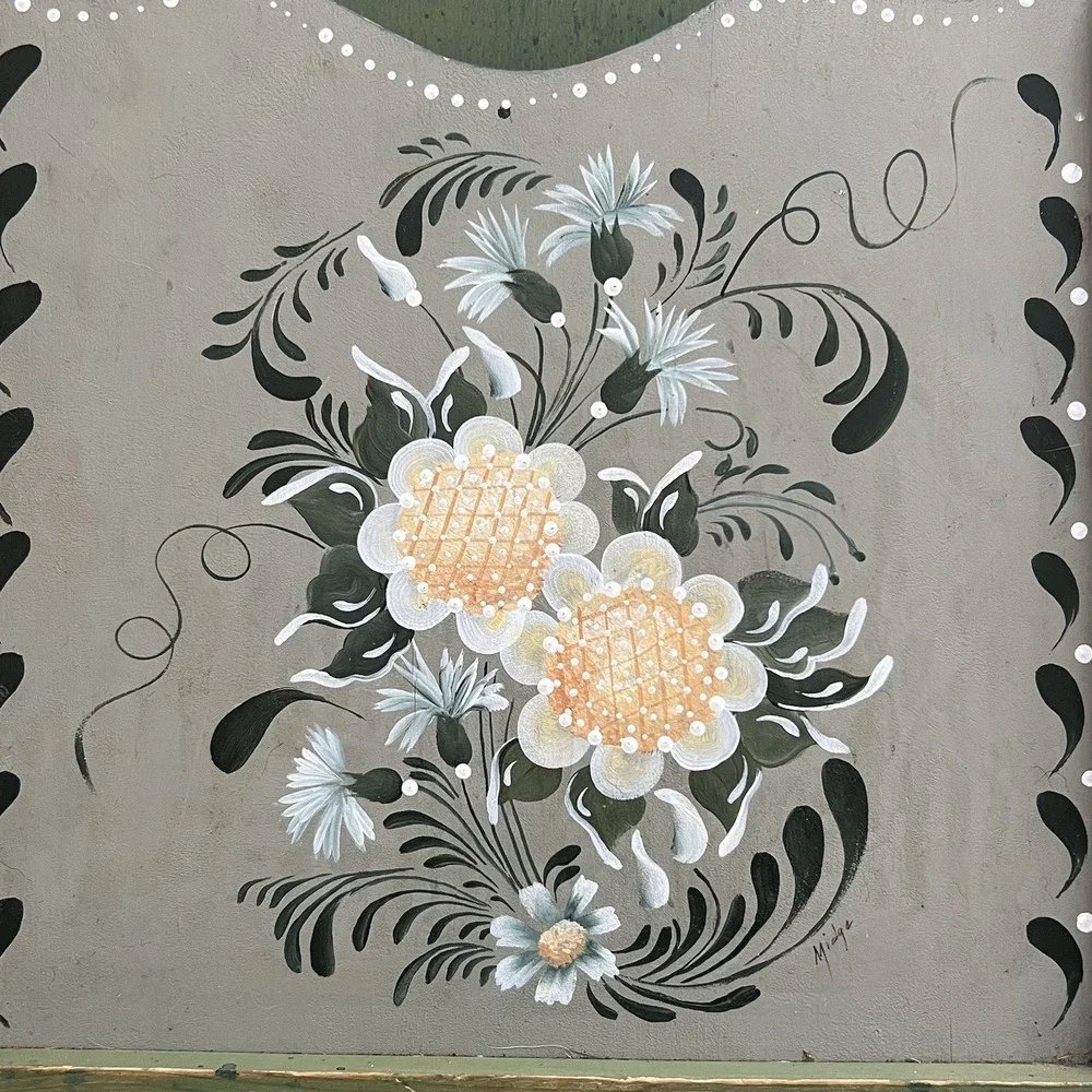 Vintage‎ Folk Art Hand Painted Wood Wall Pocket Mail Holder Floral Artist Signed
